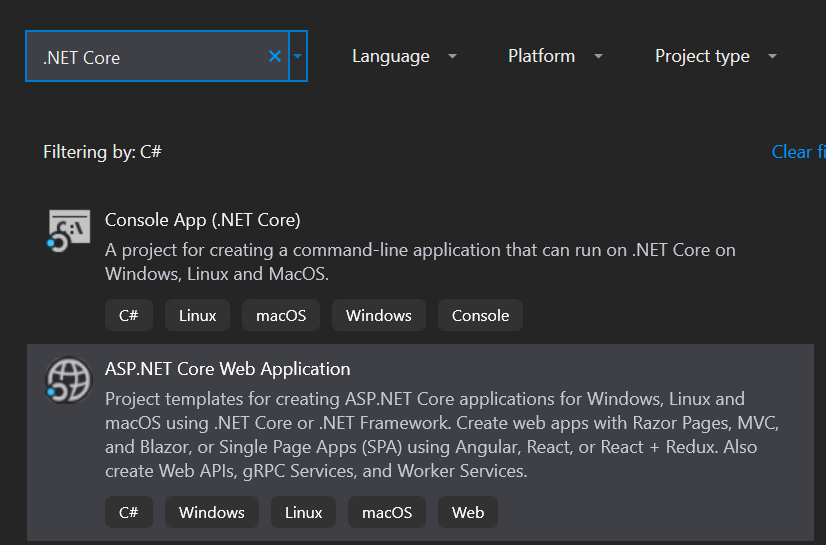 Visual Studio 项目窗口截图